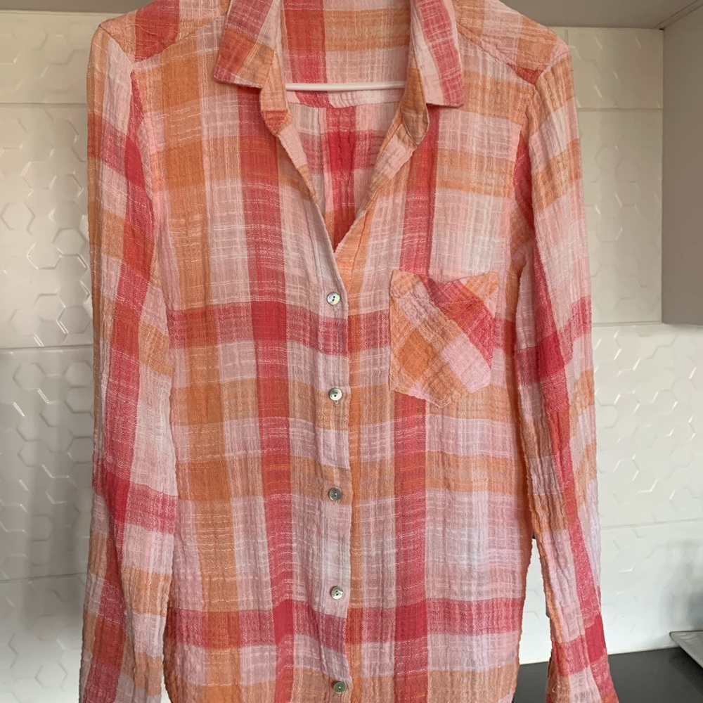 Bella Dahl Spring Plaid Long Sleeve Button Up Shirt (M)